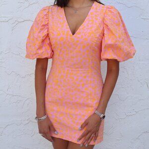 Endless Rose Pink with Leopard Mini Dress with Puff Sleeves